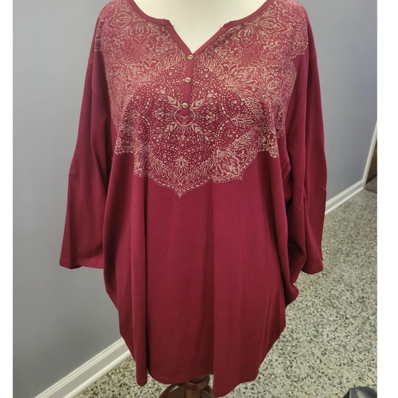 Catherine's Burgundy Bell Sleeve Blouse Top Comfy Casual Elegant Women's 4X - Picture 1 of 5